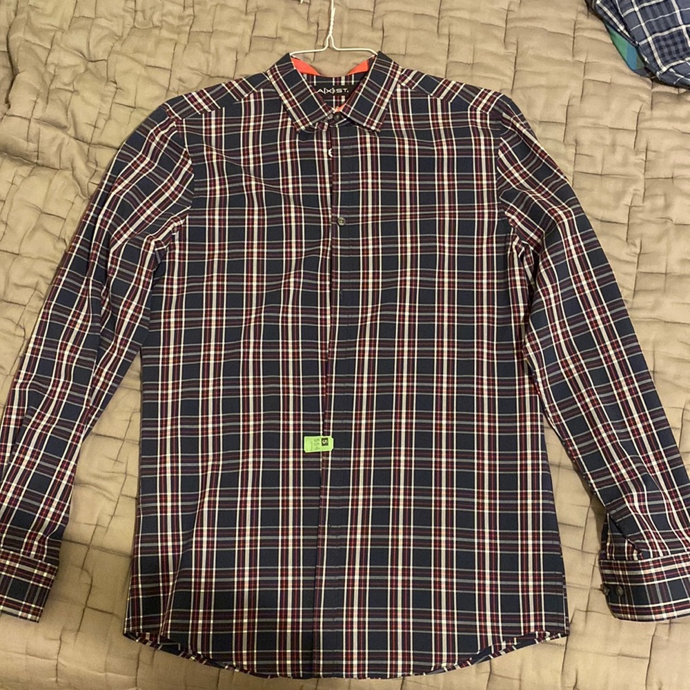 Axist plaid long sleeve button down shirt, size medium